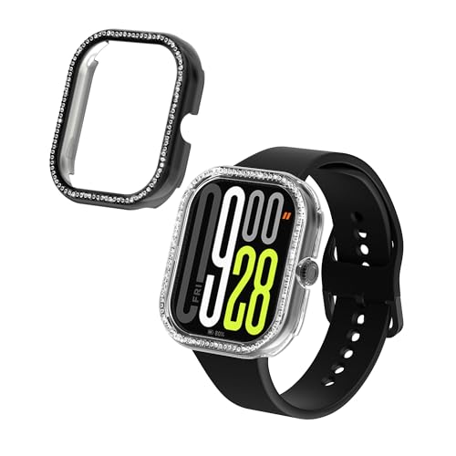 kwmobile 2X Kunststoff Hülle kompatibel mit Xiaomi Redmi Watch 4 / Watch 5 / Watch 5 eSIM Schutzhülle Schutzrahmen - Glitzer Schutz Zubehör in Transparent Schwarz von kwmobile