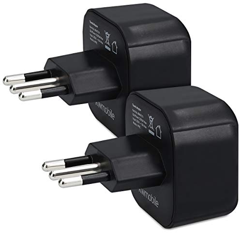 kwmobile 2X Reiseadapter Italien Typ-L - Reise Adapter Reisestecker Schuko EU zu Typ L Steckdose in z. B. Italien - Stromadapter Urlaub Schwarz von kwmobile