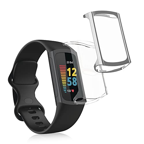kwmobile 2X Schutzhülle kompatibel mit Fitbit Charge 6 / Charge 5 Hülle - Fullbody Cover Set aus Silikon - Transparent Silber von kwmobile