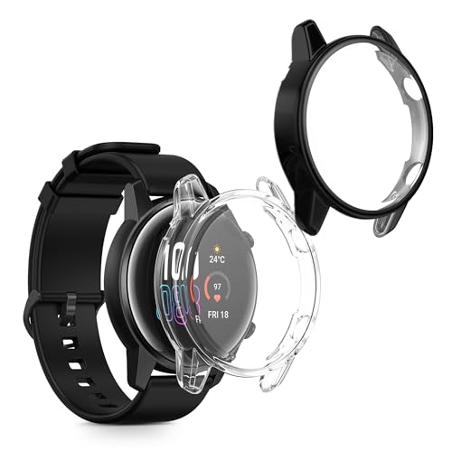 kwmobile 2X Schutzhülle kompatibel mit Honor Magic Watch 2 46mm Hülle - Fullbody Cover Set aus Silikon - Transparent Schwarz von kwmobile