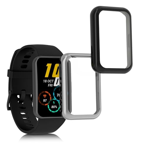 kwmobile 2X Schutzhülle kompatibel mit Huawei Watch Fit 2 Hülle - Fullbody Cover Set aus Silikon - Schwarz Silber von kwmobile