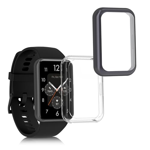 kwmobile 2X Schutzhülle kompatibel mit Huawei Watch Fit 2 Hülle - Fullbody Cover Set aus Silikon - Transparent Anthrazit von kwmobile