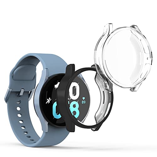 kwmobile 2X Schutzhülle kompatibel mit Samsung Galaxy Watch 5 (44mm) Hülle - Fullbody Cover Set aus Silikon - Schwarz Transparent von kwmobile