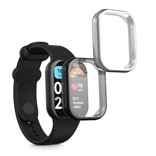 kwmobile 2X Schutzhülle kompatibel mit Xiaomi Smart Band 8 Pro/Smart Band 9 Pro Hülle - Fullbody Cover Set aus Silikon - Schwarz Silber von kwmobile