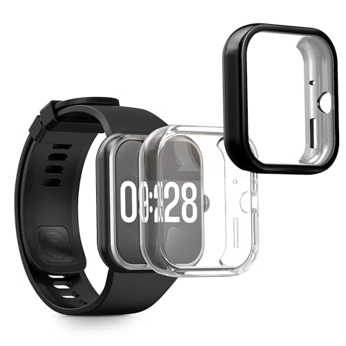 kwmobile 2X Schutzhülle kompatibel mit Xiaomi Redmi Watch 4 Hülle - Fullbody Cover Set aus Silikon - Transparent Schwarz von kwmobile