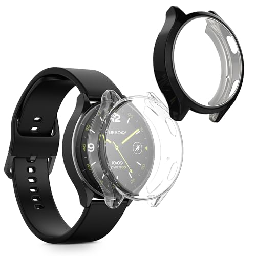 kwmobile 2X Schutzhülle kompatibel mit Xiaomi Watch 2 Hülle - Fullbody Cover Set aus Silikon - Schwarz Transparent von kwmobile