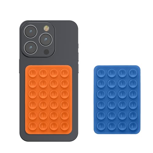 kwmobile 2X Silikon Saugnapf Handyhalterung - Handy Halter selbstklebend - 5,5 x 8cm - Universal Halterung für Handyhüllen - Kompatibel mit iPhone und Android - Orange Blau von kwmobile