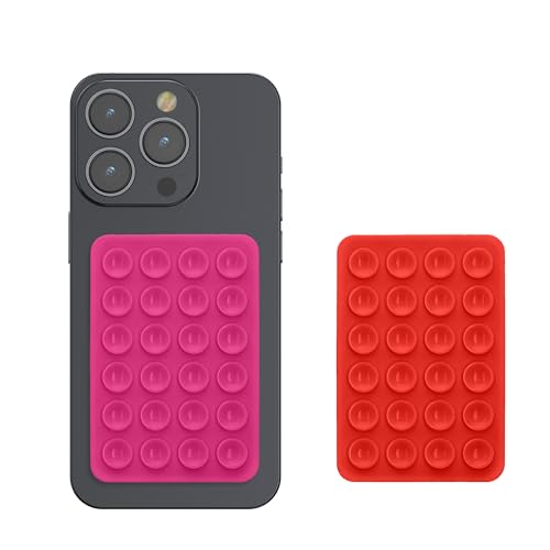 kwmobile 2X Silikon Saugnapf Handyhalterung - Handy Halter selbstklebend - 5,5 x 8cm - Universal Halterung für Handyhüllen - Kompatibel mit iPhone und Android - Rosa Rot von kwmobile