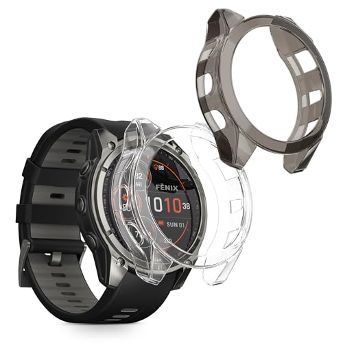kwmobile 2X Sport Schutzhülle kompatibel mit Garmin Fenix 8 51mm Hülle - Silikon Cover klar - Case ohne Tracker - Schwarz Transparent von kwmobile
