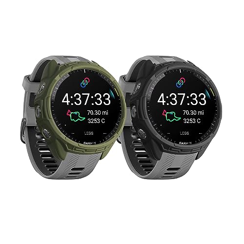 kwmobile 2X Sport Schutzhülle kompatibel mit Garmin Forerunner 965 - Silikon Hülle Cover ohne Tracker Schwarz Grün von kwmobile