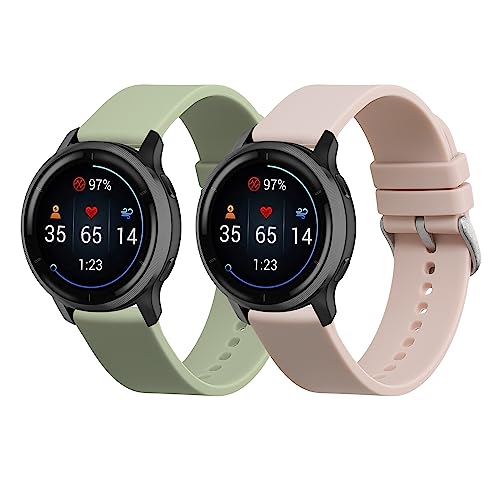 kwmobile 2X Sportarmband kompatibel mit 22mm Smartwatch Strap (Universal) Armband - Fitnesstracker Band Set aus TPU Silikon in Altrosa Pastellgrün von kwmobile