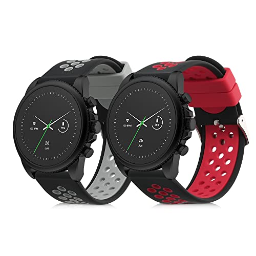 kwmobile 2X Sportarmband kompatibel mit Fossil Gen 6 Men's Smartwatch Armband - Fitnesstracker Band Set aus TPU Silikon in Schwarz Grau Schwarz Rot von kwmobile