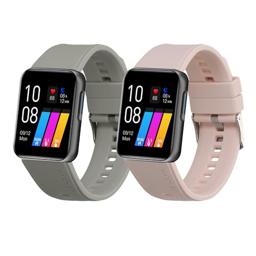 kwmobile 2X Sportarmband kompatibel mit GRV 22mm Smartwatch Armband - Fitnesstracker Band Set aus TPU Silikon in Altrosa Grau von kwmobile