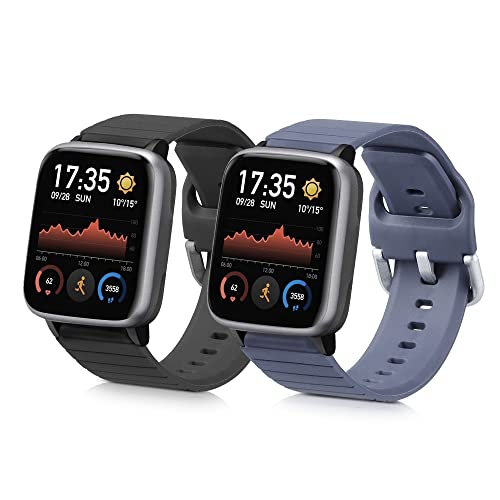 kwmobile 2X Sportarmband kompatibel mit Willful Fitnesstracker/Smartwatch Armband - Fitnesstracker Band Set aus TPU Silikon in Schwarz Grau von kwmobile