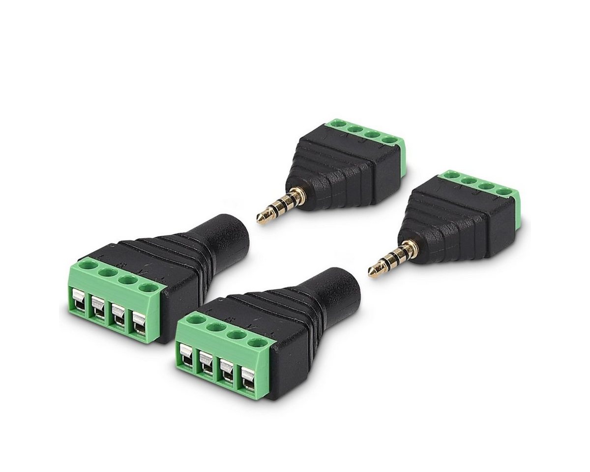 kwmobile 2x 3,5mm Klinkenstecker - Audio-Kabel-Terminalblock-Set, 4-polig Netzwerk-Adapter, 4.80 cm von kwmobile