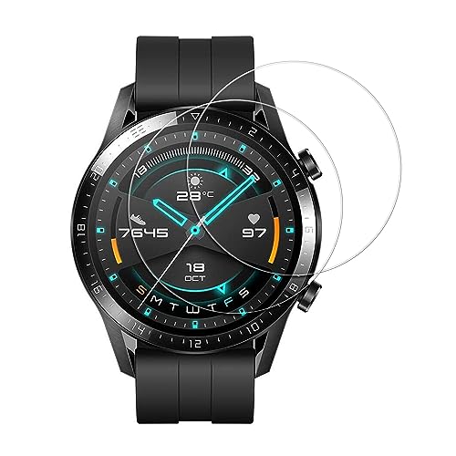 kwmobile 2x Echtglas Displayschutzfolie kompatibel mit Huawei Watch GT2 (46mm) Schutzglas - Displayschutz für Smartwatch aus Glas - Schutz Glas für Fitness Tracker von kwmobile