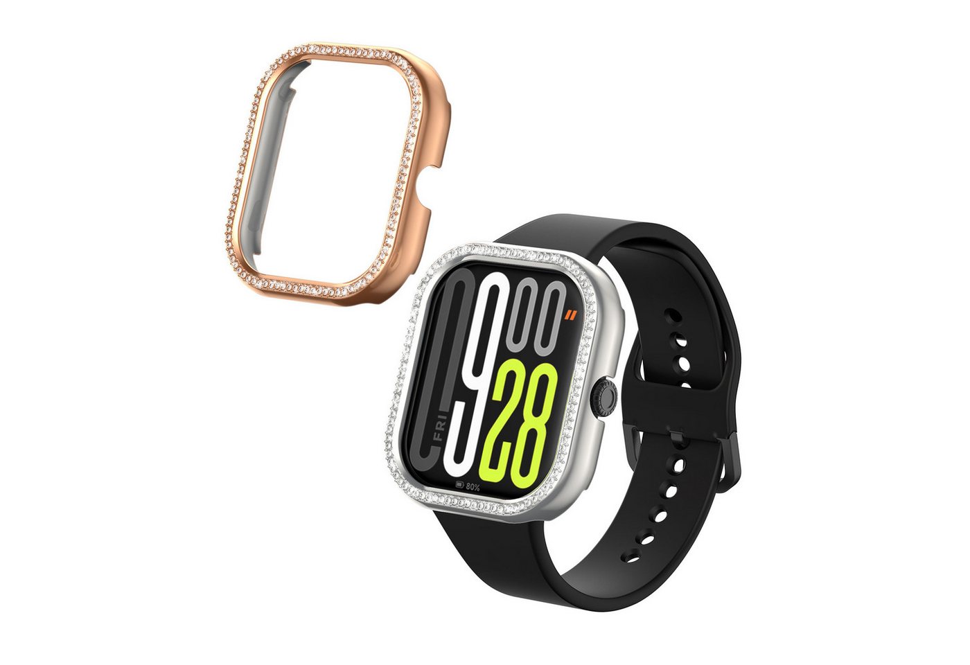 kwmobile 2x Kunststoff Hülle für Xiaomi Redmi Watch 4 / Watch 5 / Watch 5 eSIM Smartwatch, 2-tlg., Schutzrahmen - Glitzer Schutzhülle in Silber Rosegold kwmobile 2x Kunststoff Hülle für Xiaomi Redmi Watch 4 / Watch 5 / Watch 5 eSIM Smartwatch, 2-tlg., Schutzrahmen - Glitzer Schutzhülle in Silber Rosegold von kwmobile