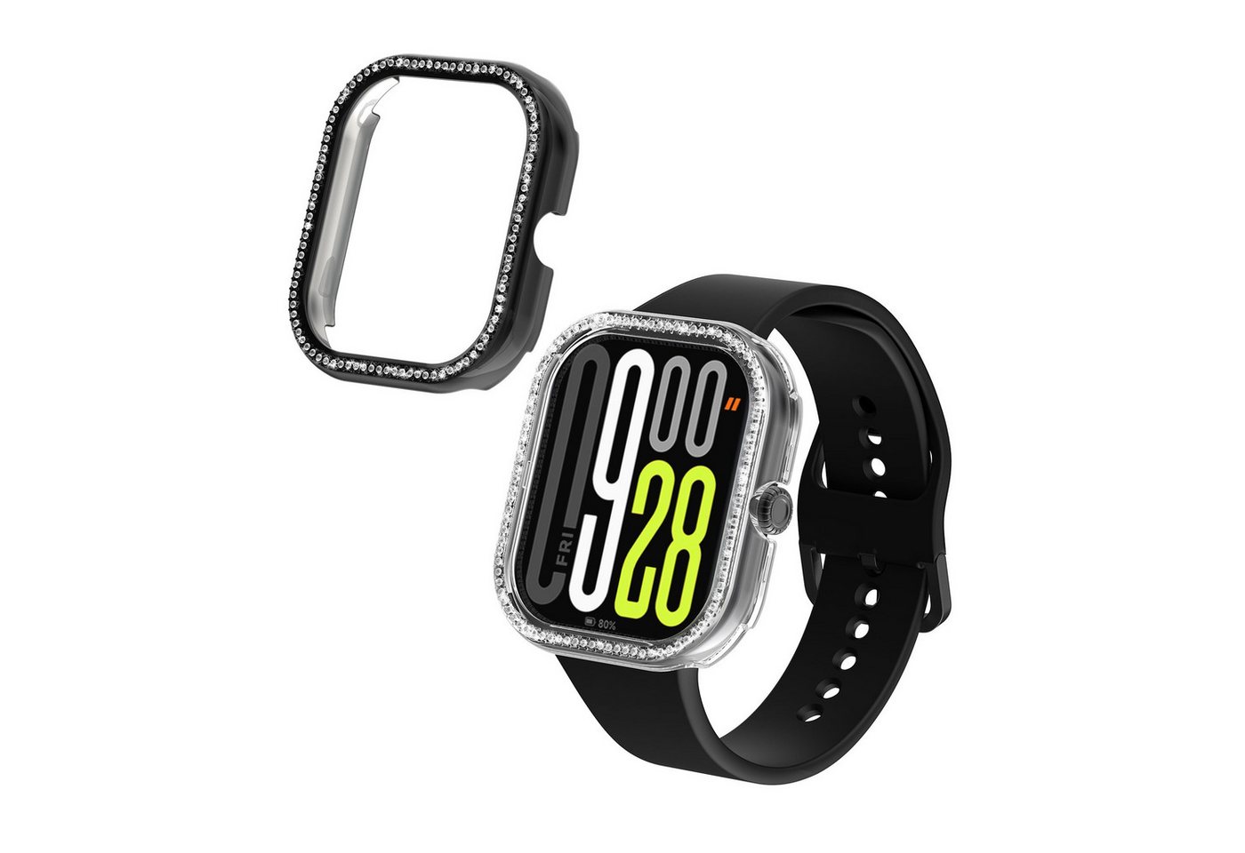 kwmobile 2x Kunststoff Hülle für Xiaomi Redmi Watch 4 / Watch 5 / Watch 5 eSIM Smartwatch, 2-tlg., Schutzrahmen - Glitzer Schutzhülle in Transparent Schwarz kwmobile 2x Kunststoff Hülle für Xiaomi Redmi Watch 4 / Watch 5 / Watch 5 eSIM Smartwatch, 2-tlg., Schutzrahmen - Glitzer Schutzhülle in Transparent Schwarz von kwmobile