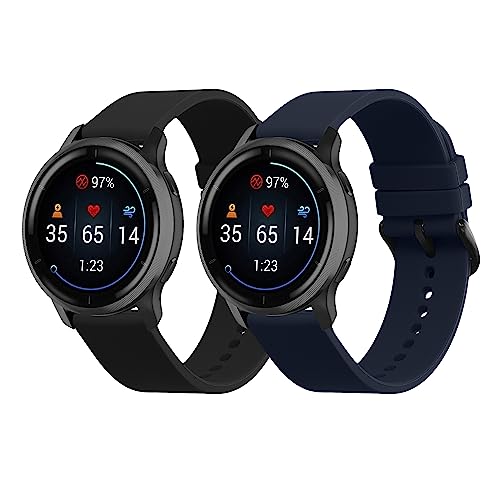 kwmobile 2x Sportarmband kompatibel mit 20mm Smartwatch Strap (Universal) Armband - Fitnesstracker Band Set aus TPU Silikon in Schwarz Dunkelblau von kwmobile