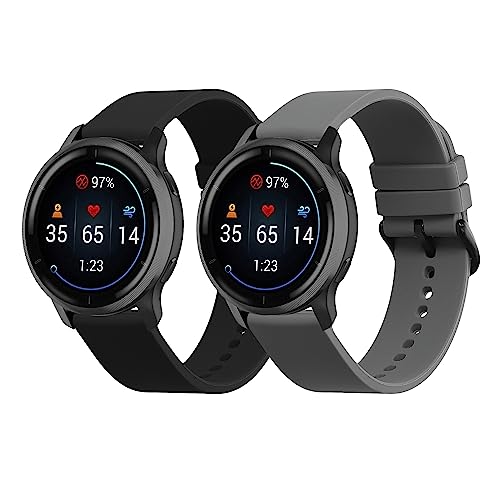 kwmobile 2x Sportarmband kompatibel mit 20mm Smartwatch Strap (Universal) Armband - Fitnesstracker Band Set aus TPU Silikon in Schwarz Grau von kwmobile