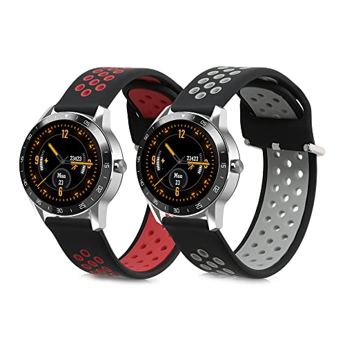 kwmobile 2x Sportarmband kompatibel mit Blackview X1 Smartwatch Armband - Fitnesstracker Band Set aus TPU Silikon in Schwarz Rot Schwarz Grau von kwmobile