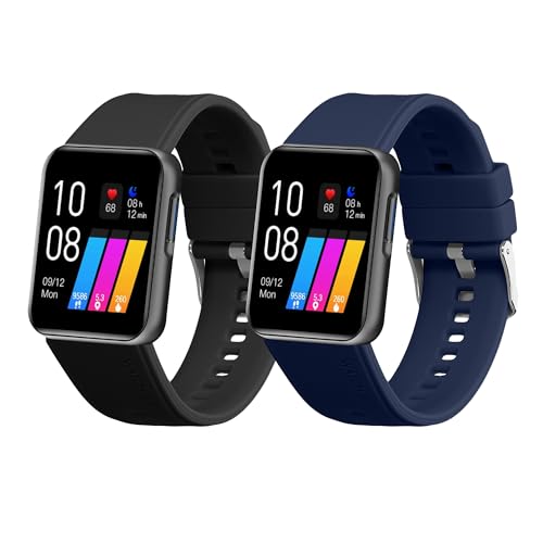 kwmobile 2x Sportarmband kompatibel mit GRV 22mm Smartwatch Armband - Fitnesstracker Band Set aus TPU Silikon in Schwarz Dunkelblau von kwmobile