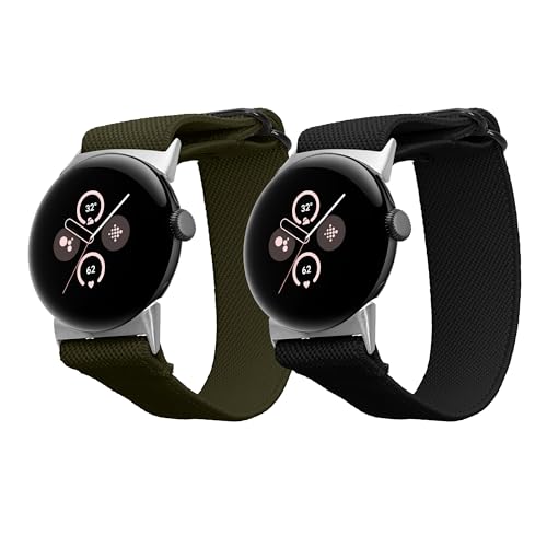 kwmobile 2X Sportarmband kompatibel mit Google Pixel Watch 3 41mm / Pixel Watch 2 / Pixel Watch 1 Armband - Sport Ersatzarmband Set aus Nylon für Fitnesstracker - Schwarz Dunkelgrün von kwmobile