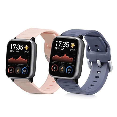 kwmobile 2x Sportarmband kompatibel mit Willful Fitnesstracker/Smartwatch Armband - Fitnesstracker Band Set aus TPU Silikon in Grau Altrosa von kwmobile