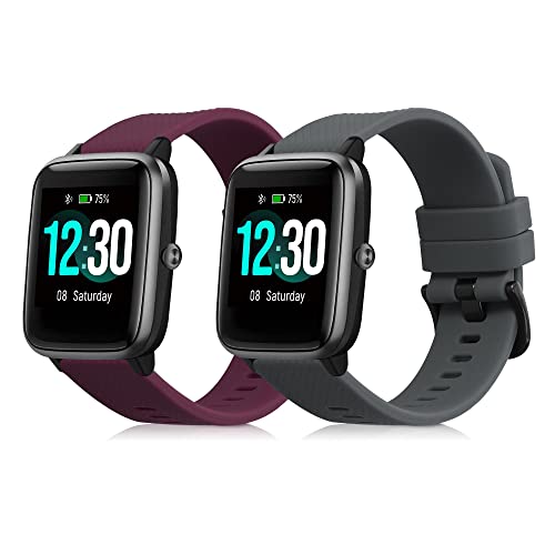 kwmobile 2x Sportarmband kompatibel mit Willful Fitnesstracker/Smartwatch Armband - Fitnesstracker Band Set aus TPU Silikon in Grau Violett von kwmobile