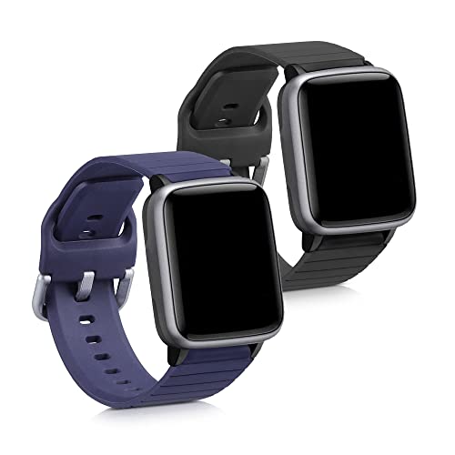 kwmobile 2x Sportarmband kompatibel mit Willful Fitnesstracker/Smartwatch Armband - Fitnesstracker Band Set aus TPU Silikon in Schwarz Dunkelblau von kwmobile