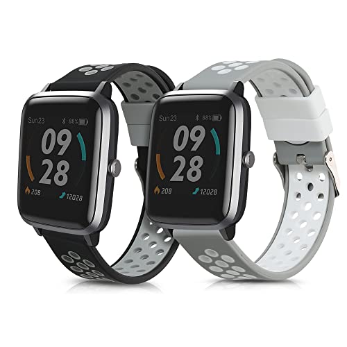 kwmobile 2x Sportarmband kompatibel mit Willful Fitnesstracker/Smartwatch Armband - Fitnesstracker Band Set aus TPU Silikon in Schwarz Grau Grau Weiß von kwmobile