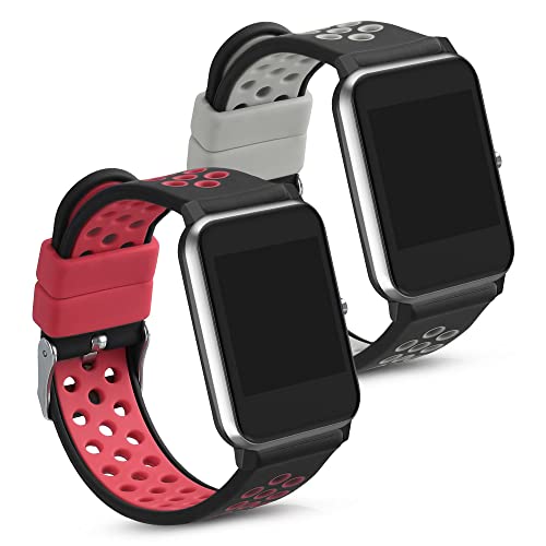 kwmobile 2x Sportarmband kompatibel mit Willful Fitnesstracker/Smartwatch Armband - Fitnesstracker Band Set aus TPU Silikon in Schwarz Rot Schwarz Grau von kwmobile