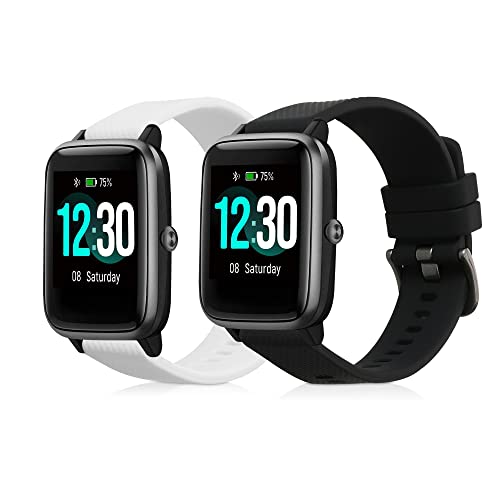 kwmobile 2x Sportarmband kompatibel mit Willful Fitnesstracker/Smartwatch Armband - Fitnesstracker Band Set aus TPU Silikon in Schwarz Weiß von kwmobile