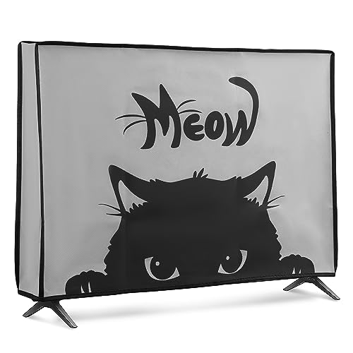 kwmobile 43" TV Hülle - Fernseher Bildschirmschutz Abdeckung - TV Bildschirm Staubschutzhülle - Katze Meow Grau Schwarz von kwmobile