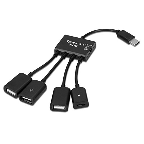 kwmobile 4in1 USB-C 3.1 Adapter - USB Typ C Verteiler OTG Hub für Smartphone Tablet - USB Verteiler Handy vierfach in Schwarz von kwmobile