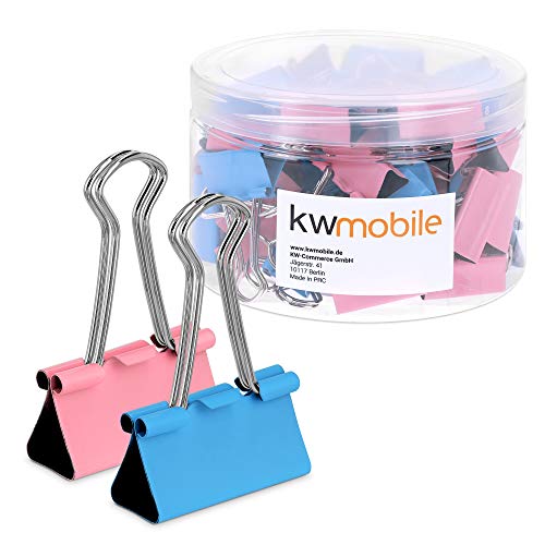 kwmobile 50x Foldback Klammern Set - 50x 32mm - Vielzweckklammer Büro Dokumenten Clips - Metall Maul Klammer Klemmen in Blau Rosa von kwmobile