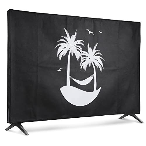 kwmobile 55" TV Hülle - Fernseher Bildschirmschutz Abdeckung - TV Bildschirm Staubschutzhülle - Relax on Island Weiß Schwarz von kwmobile