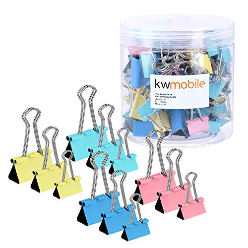 kwmobile 60x Foldback Klammern Set - 20x 19mm 20x 25mm 20x 32mm - Vielzweckklammer Büro Dokumenten Clips - Metall Maul Klammer Klemmen Mehrfarbig von kwmobile