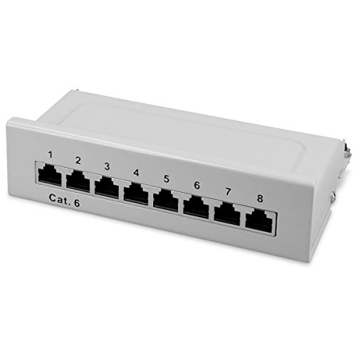 kwmobile 8 Port Patchpanel Cat6 Verteiler - Verteilerfeld Patchfeld Cat 6 Kabel mit Erdungskabel - inkl. Schrauben Dübel für Wandmontage - Grau von kwmobile