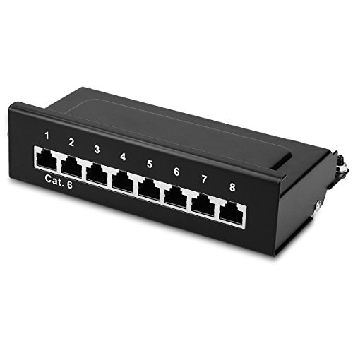 kwmobile 8 Port Patchpanel Cat6 Verteiler - Verteilerfeld Patchfeld Cat 6 Kabel mit Erdungskabel - inkl. Schrauben Dübel für Wandmontage - Schwarz von kwmobile