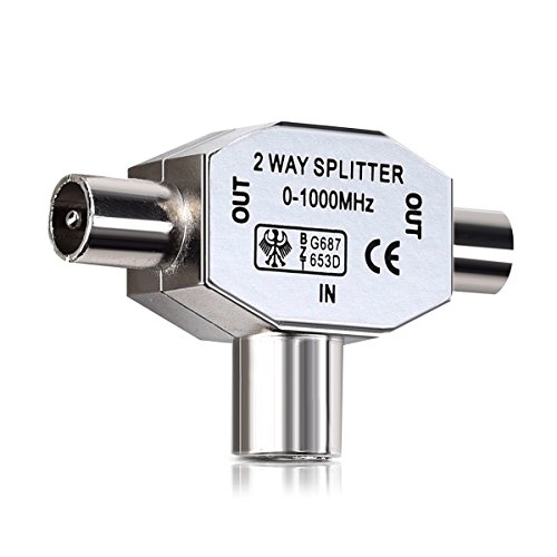 kwmobile Antennen Verteiler Splitter - 0-1000 MHz - 2X Koax Stecker für DVB-T/BK - T-Adapter Verteiler für analoges und digitales Kabelfernsehen von kwmobile