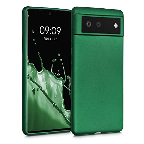 kwmobile Case kompatibel mit Google Pixel 6 Hülle - Schutzhülle aus Silikon metallisch schimmernd - Handyhülle Metallic Dunkelgrün von kwmobile