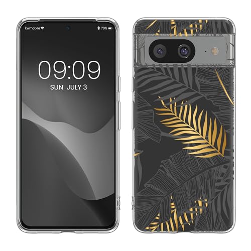 kwmobile Case kompatibel mit Google Pixel 8 - Hülle Silikon transparent Dschungel Gelb Grau Transparent von kwmobile