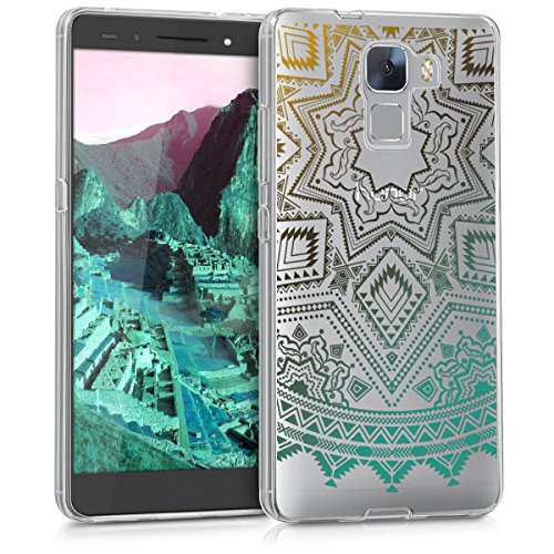 kwmobile Case kompatibel mit Honor 7/7 Premium - Hülle Silikon transparent Sonne Aztec Gelb Türkis Transparent von kwmobile