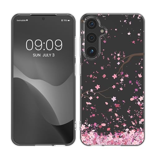 kwmobile Case kompatibel mit Samsung Galaxy A55 - Hülle Silikon transparent Kirschblütenblätter Rosa Dunkelbraun Transparent von kwmobile