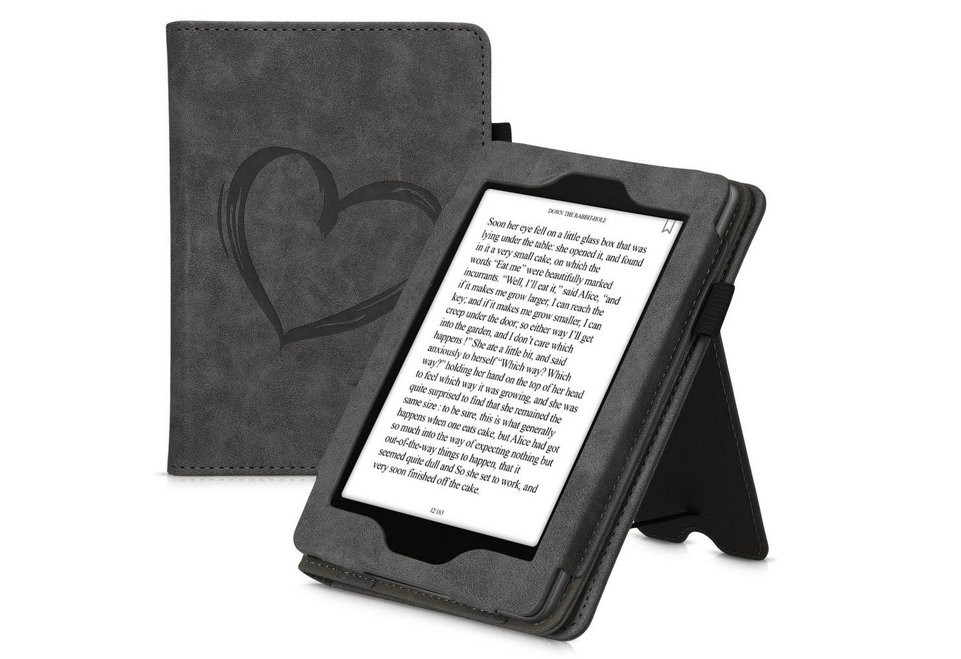 kwmobile E-Reader-Hülle Flip Hülle für Amazon Kindle Paperwhite, Cover Handschlaufe - Herz Brush Design (für Modelle bis 2017) von kwmobile