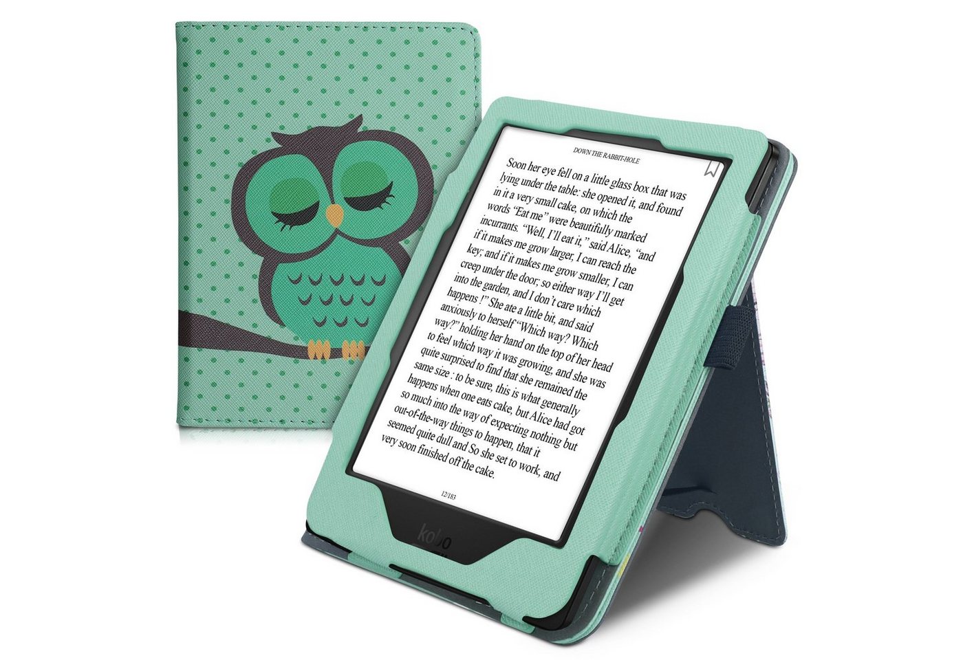 kwmobile E-Reader-Hülle Flip Schutzhülle für Kobo Clara HD, Handschlaufe - Cover Eule Schlaf Design von kwmobile
