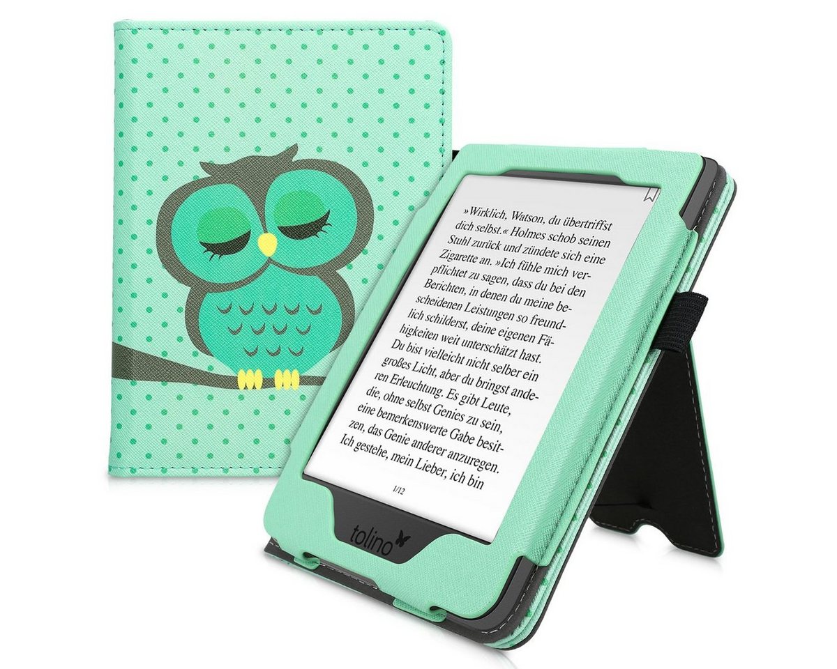 kwmobile E-Reader-Hülle Flip Schutzhülle für Tolino Page 2, Handschlaufe - Cover Eule Schlaf Design von kwmobile