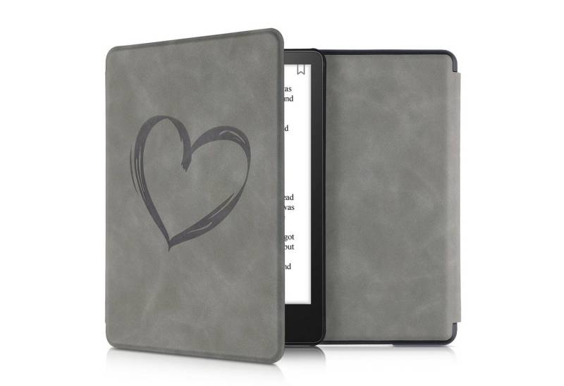 kwmobile E-Reader-Hülle Hülle für Amazon Kindle Paperwhite 11. Generation 2021 Hülle, Kunstleder Cover Herz Brush Design von kwmobile