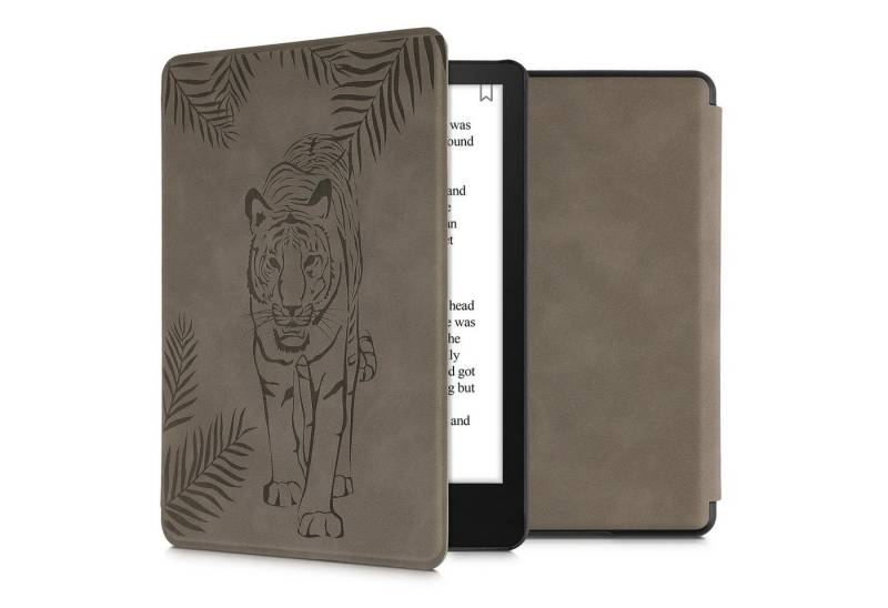 kwmobile E-Reader-Hülle Hülle für Amazon Kindle Paperwhite 11. Generation 2021 Hülle, Kunstleder Cover Tiger Palmen Design von kwmobile